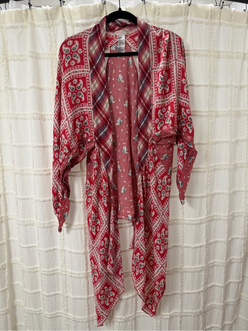 Free People Red and Cream Patterned Kimono